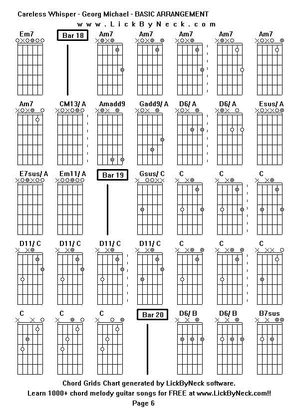 Chord Grids Chart of chord melody fingerstyle guitar song-Careless Whisper - Georg Michael - BASIC ARRANGEMENT,generated by LickByNeck software.